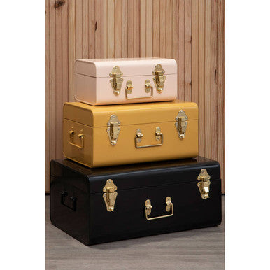 Set of Three Assorted Storage Trunks - Yellow and Cream