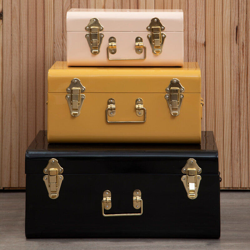 Set of Three Assorted Storage Trunks - Yellow and Cream