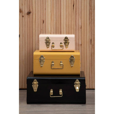 Set of Three Assorted Storage Trunks - Yellow and Cream