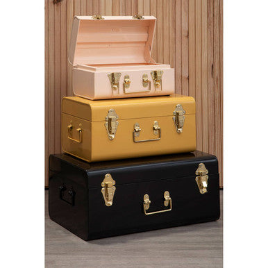 Set of Three Assorted Storage Trunks - Yellow and Cream