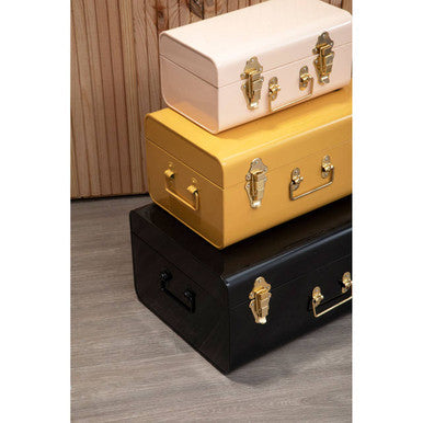 Set of Three Assorted Storage Trunks - Yellow and Cream