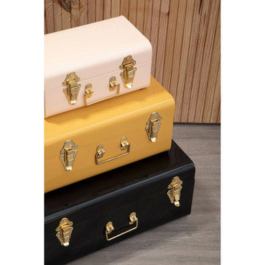 Set of Three Assorted Storage Trunks - Yellow and Cream