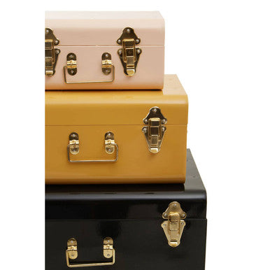 Set of Three Assorted Storage Trunks - Yellow and Cream