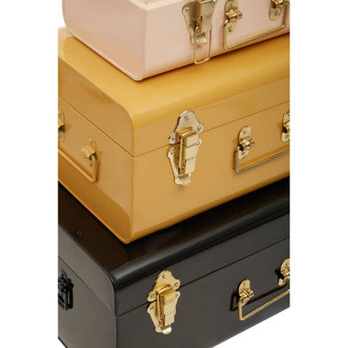 Set of Three Assorted Storage Trunks - Yellow and Cream