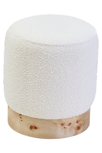 Mota Cream Boucle and Burl Wood Round Stool