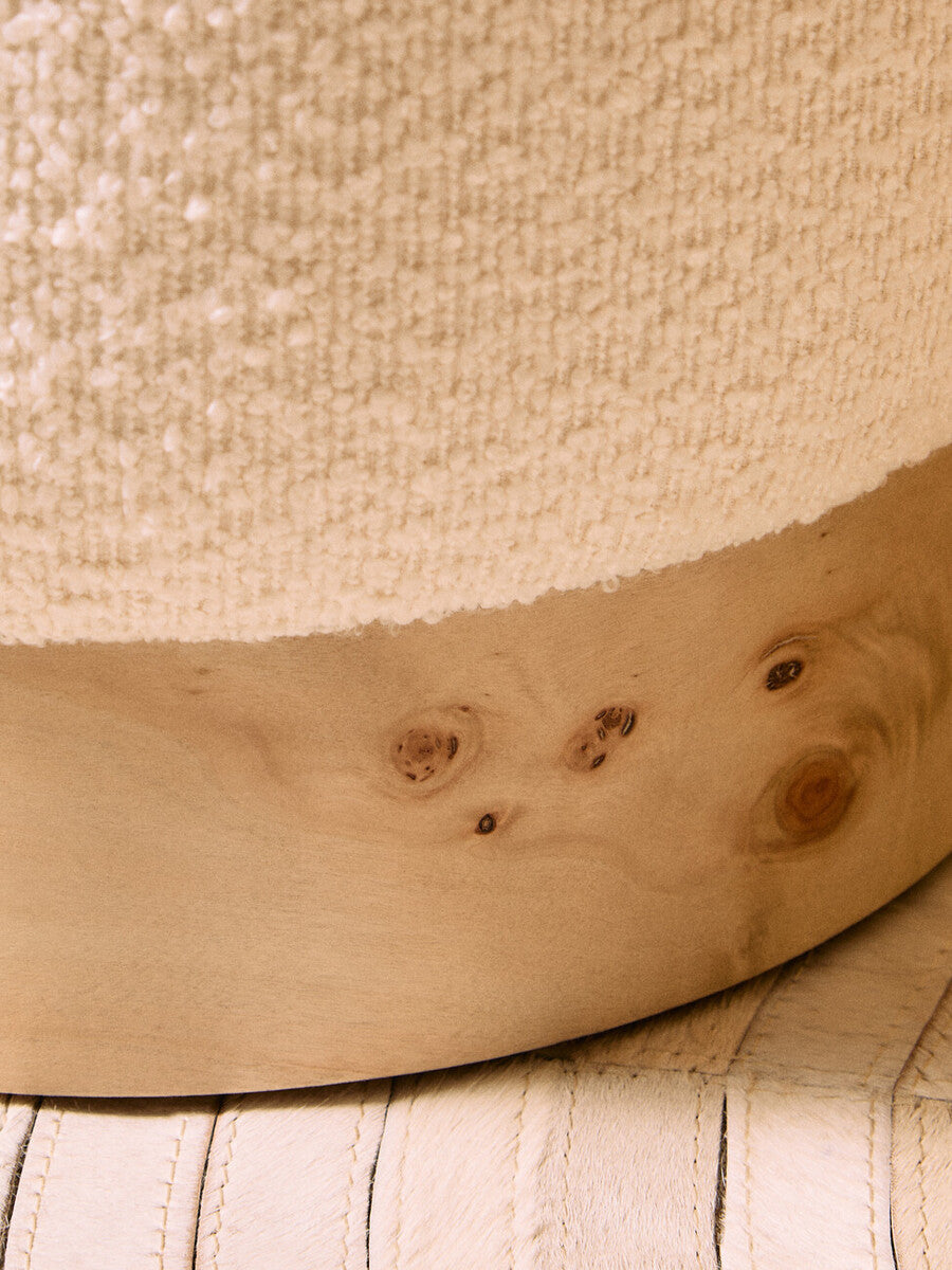 Mota Cream Boucle and Burl Wood Round Stool