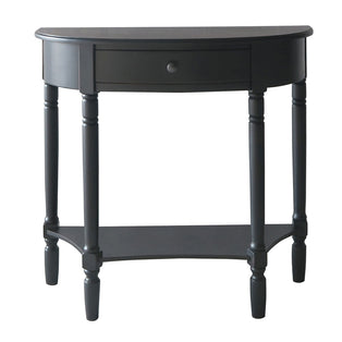 Heritage Black Wooden Half Moon 1 Drawer Console Table with Lower Shelf