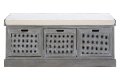 Heritage Wooden and Rattan 3 Drawer Storage Bench with Cream Cushion