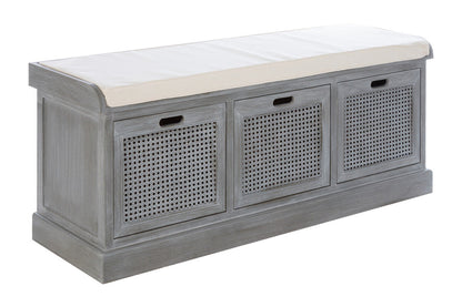 Heritage Wooden and Rattan 3 Drawer Storage Bench with Cream Cushion