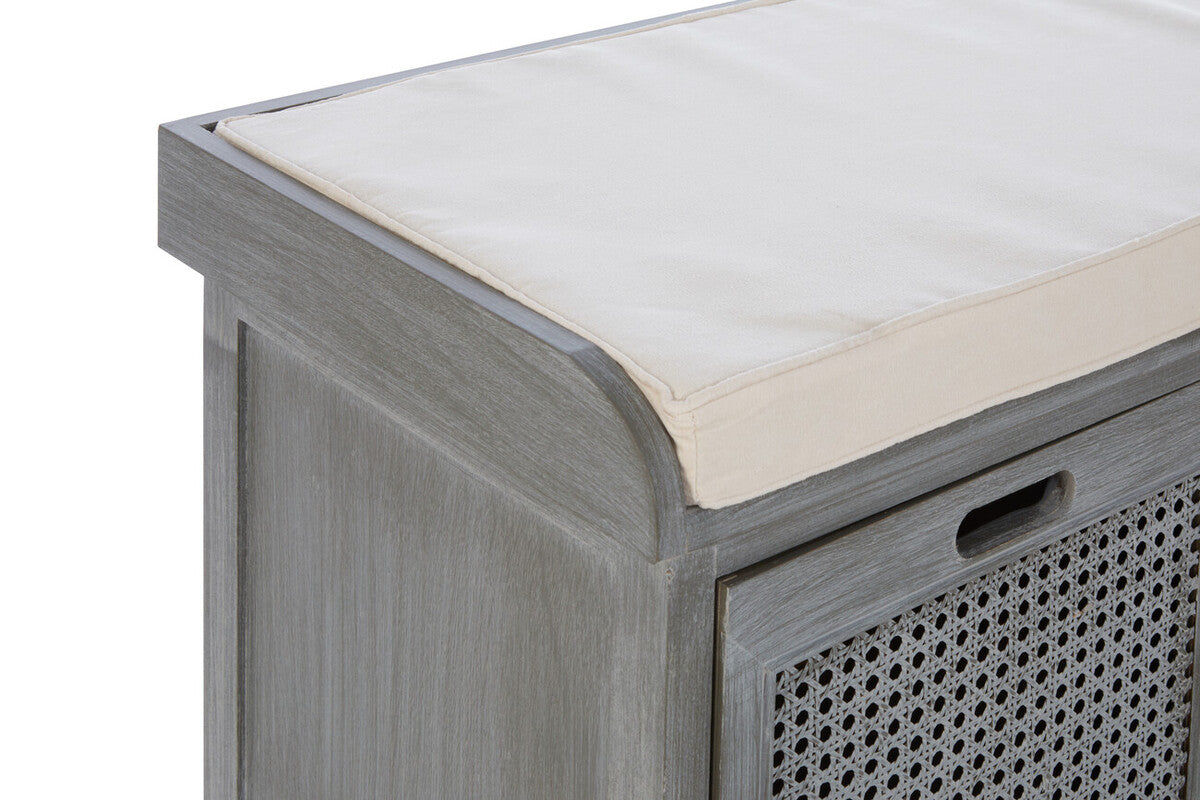Heritage Wooden and Rattan 3 Drawer Storage Bench with Cream Cushion