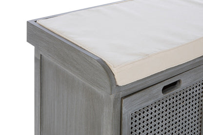 Heritage Wooden and Rattan 3 Drawer Storage Bench with Cream Cushion
