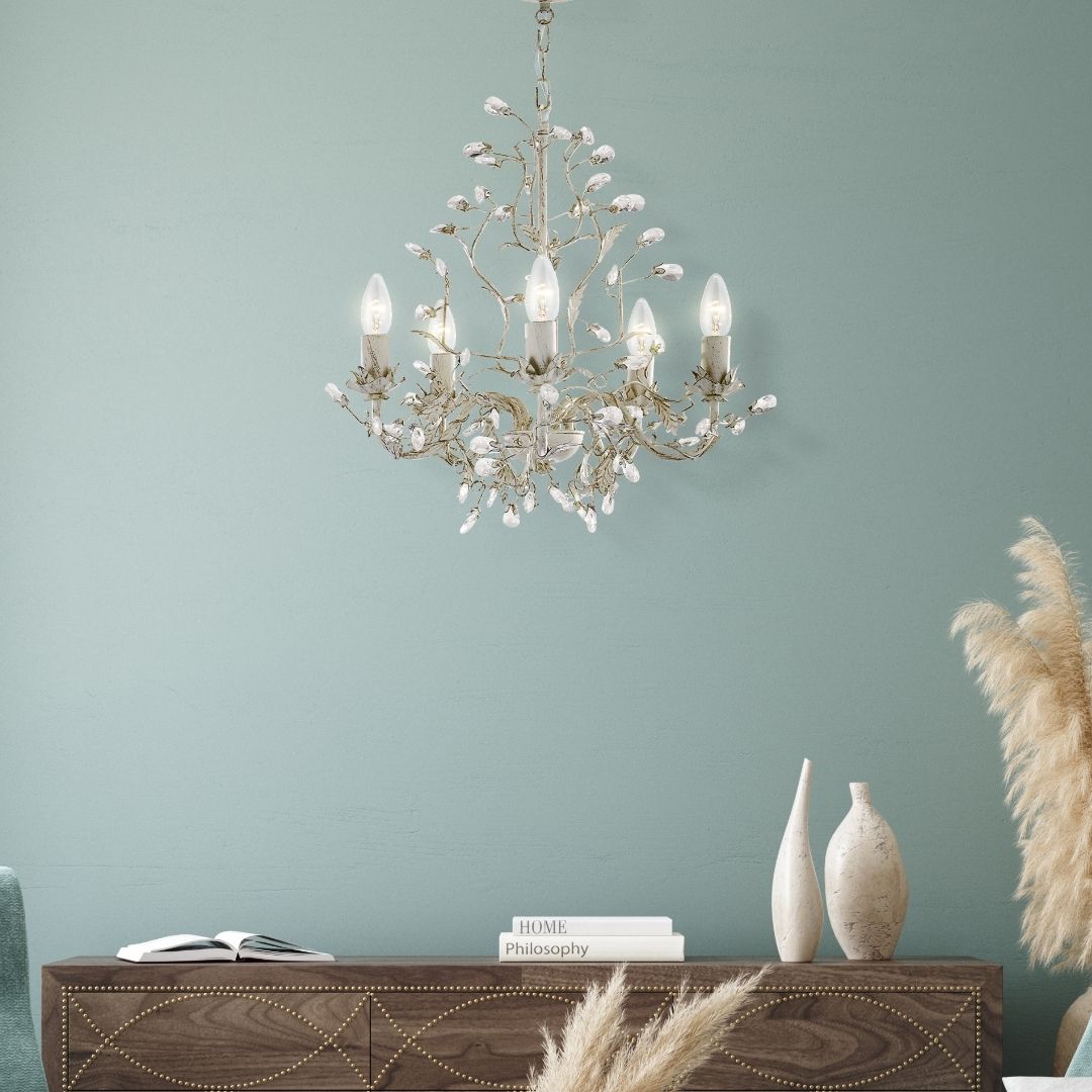 Almandite 5 light Cream Chandelier Ceiling Light