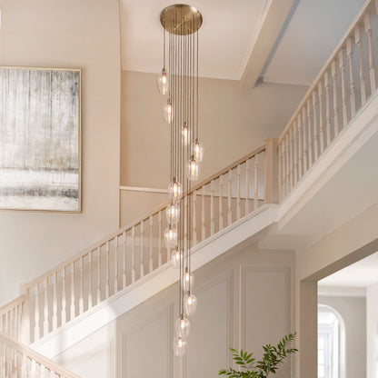 Stourton 13 Light Antique Brass & Clear Glass Cascade Pendant Light