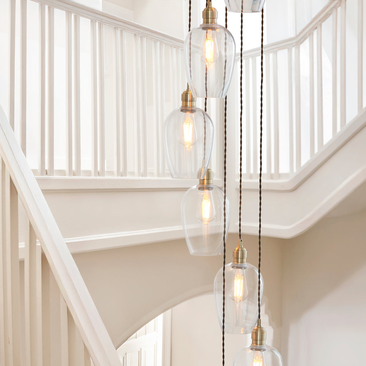 Stourton 13 Light Antique Brass & Clear Glass Cascade Pendant Light