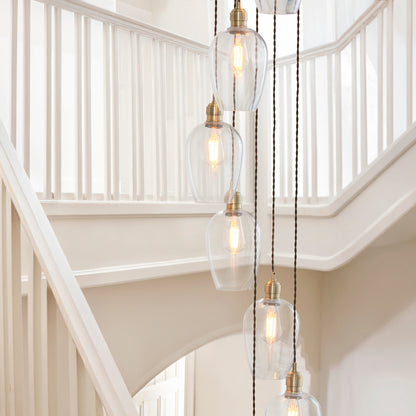 Stourton 13 Light Antique Brass & Clear Glass Cascade Pendant Light