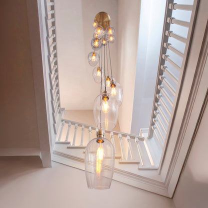 Stourton 13 Light Antique Brass & Clear Glass Cascade Pendant Light