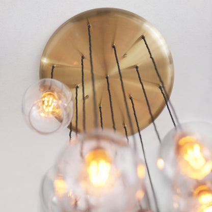 Stourton 13 Light Antique Brass & Clear Glass Cascade Pendant Light
