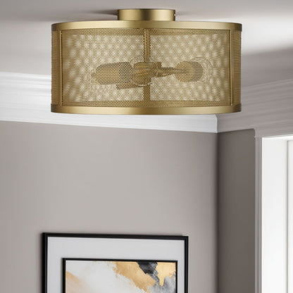 Fishnet 3 Light Matte Gold Mesh Flush Ceiling Light