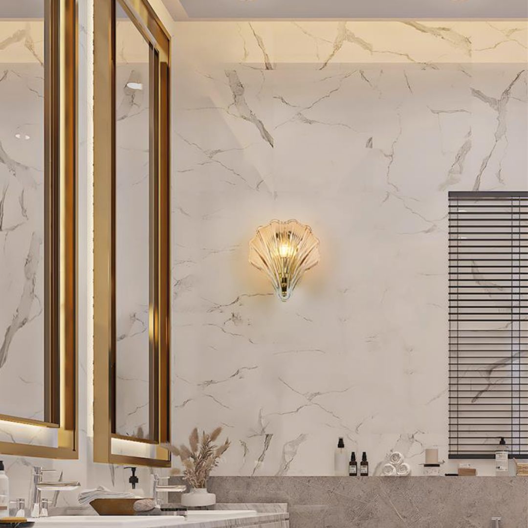 Shell Satin Brass & Amber Glass Wall Light Pagazzi