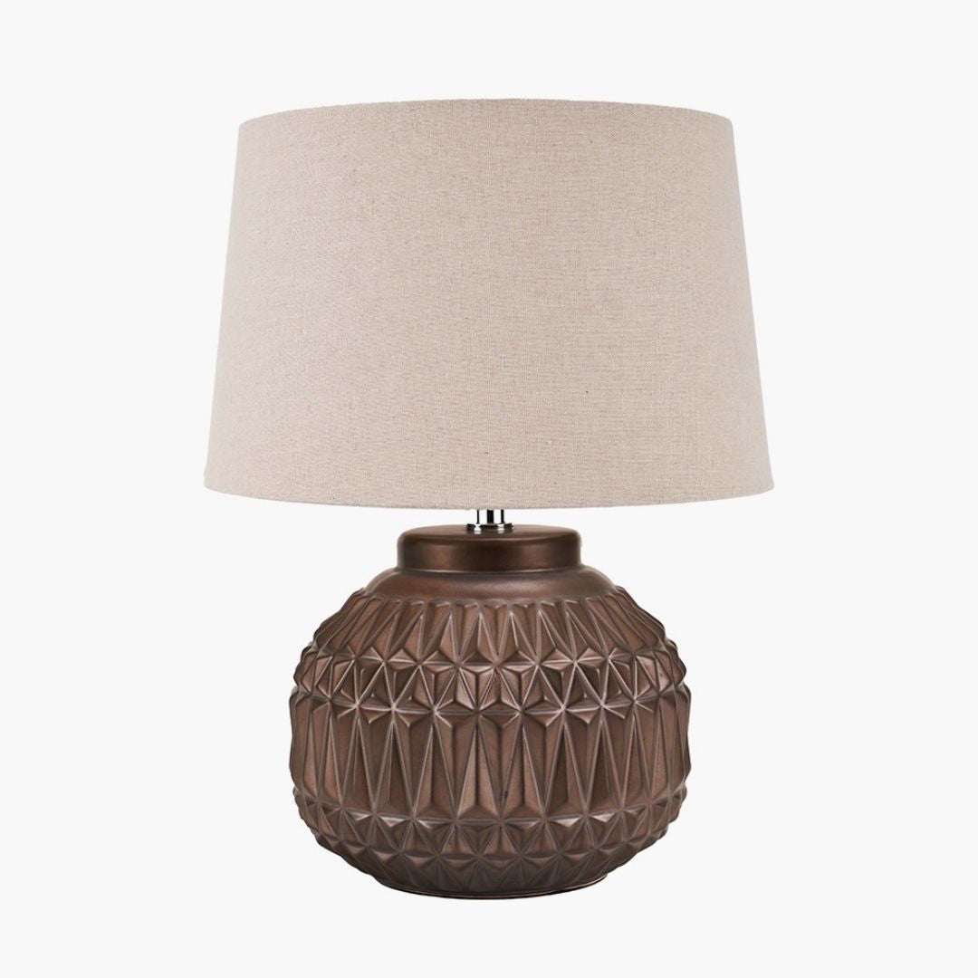 Anneli Bronze Aztec Ceramic Table Lamp with Natural Shade