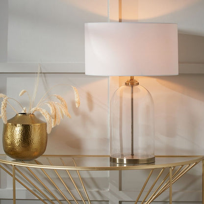 Cloche Antique Brass & Glass Table Lamp with White Shade