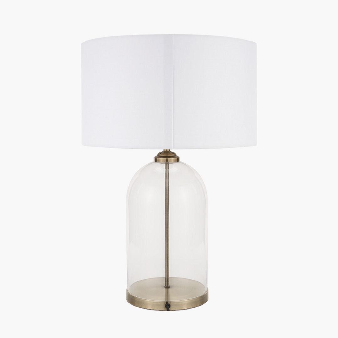 Cloche Antique Brass & Glass Table Lamp with White Shade