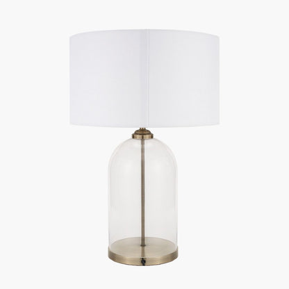 Cloche Antique Brass & Glass Table Lamp with White Shade