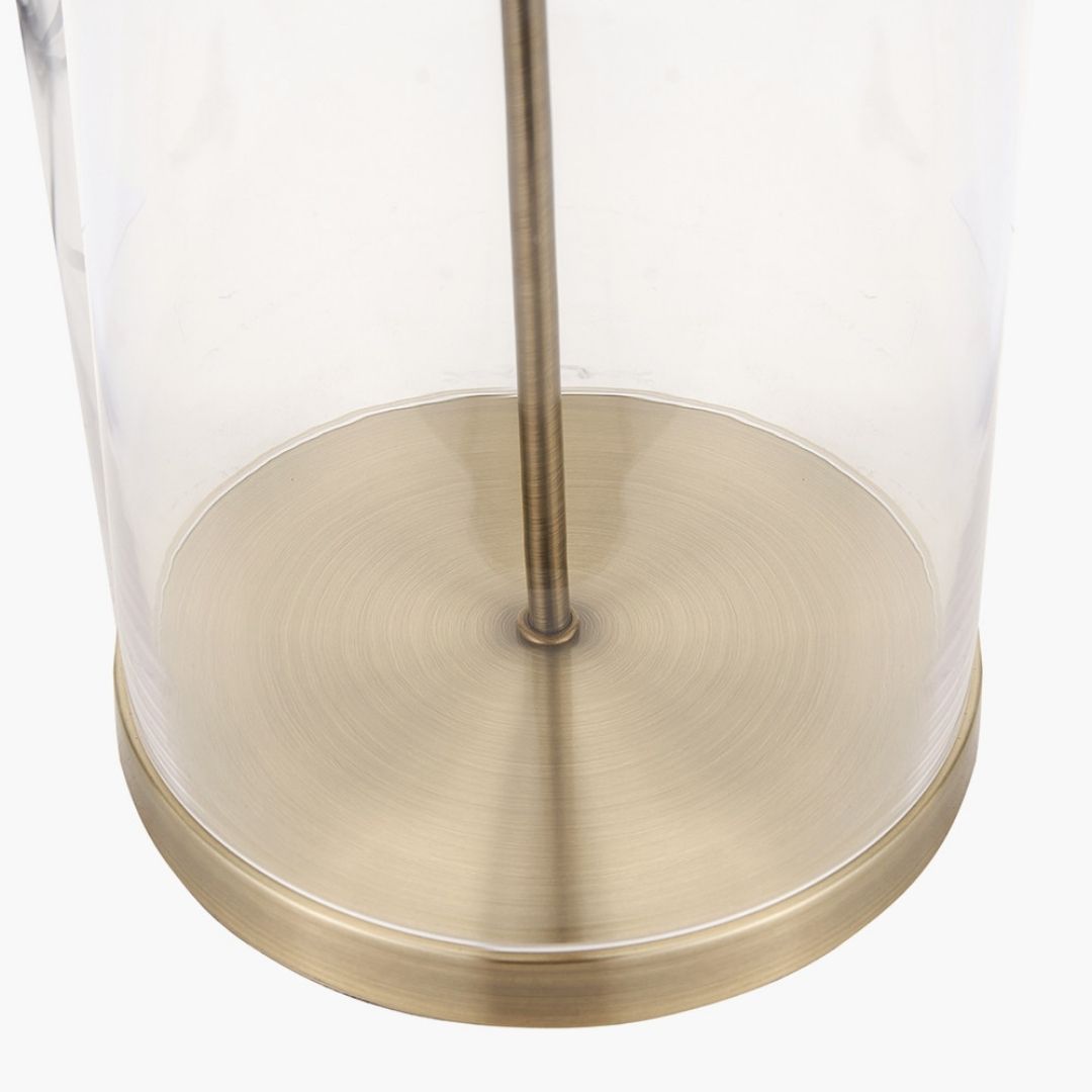 Cloche Antique Brass & Glass Table Lamp with White Shade