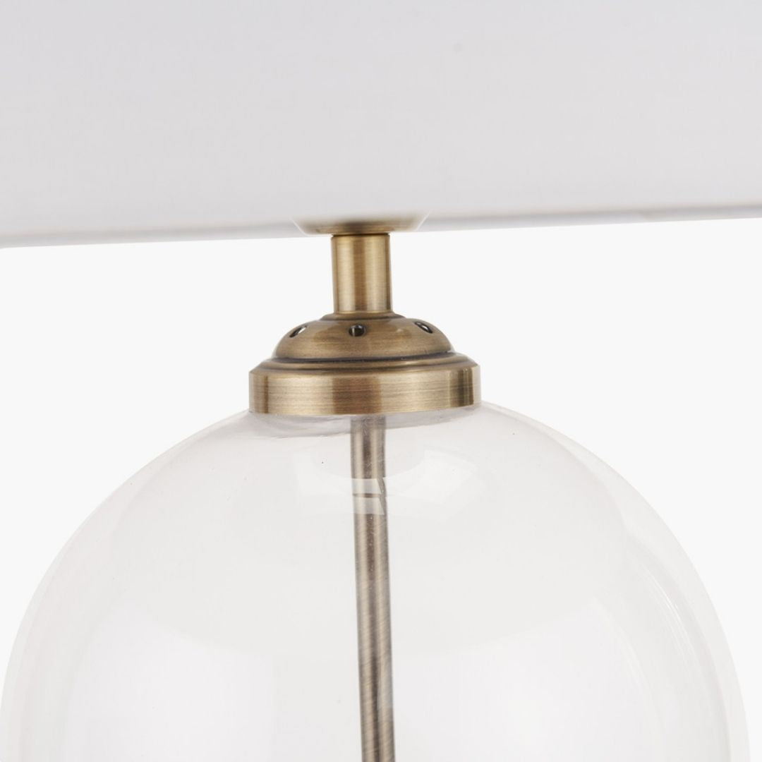 Cloche Antique Brass & Glass Table Lamp with White Shade