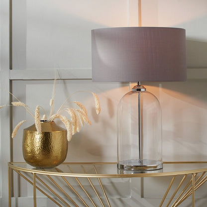 Cloche Silver & Glass Table Lamp with Grey Shade
