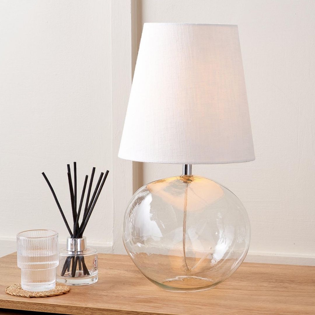 Hallie Glass Table Lamp with White Shade