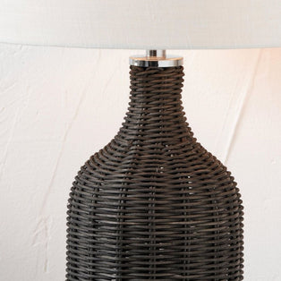 Anika Black Rattan Bottle Table Lamp with White Shade