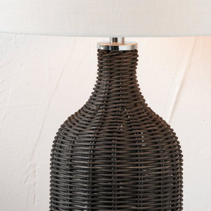 Anika Black Rattan Bottle Table Lamp with White Shade