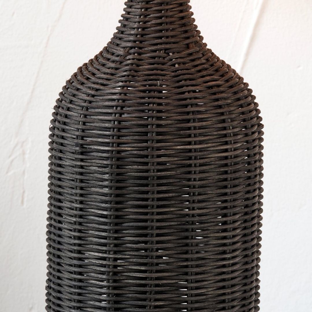 Anika Black Rattan Bottle Table Lamp with White Shade