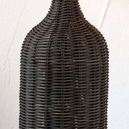 Anika Black Rattan Bottle Table Lamp with White Shade