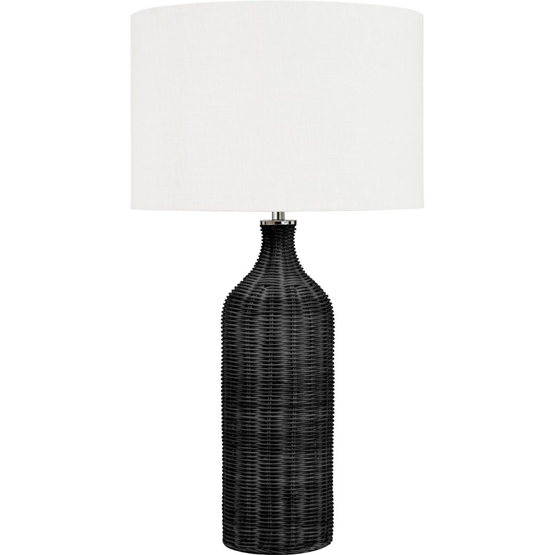 Anika Black Rattan Bottle Table Lamp with White Shade