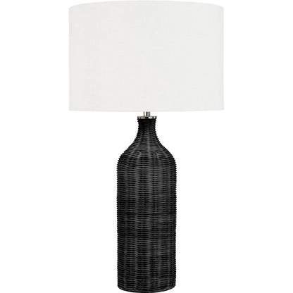 Anika Black Rattan Bottle Table Lamp with White Shade