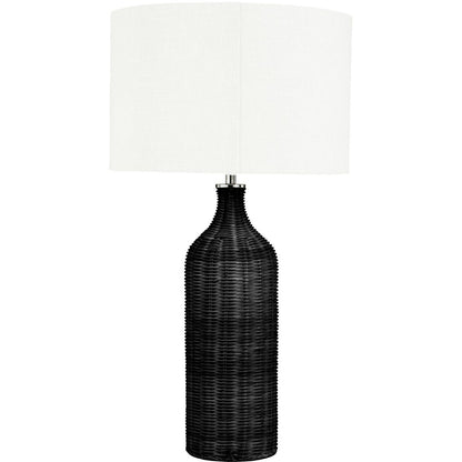 Anika Black Rattan Bottle Table Lamp with White Shade