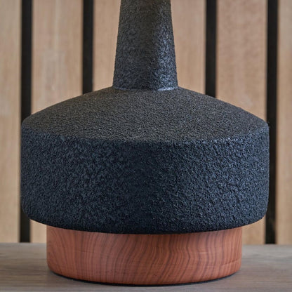 Elio Black & Wood Ceramic Table Lamp with White Shade