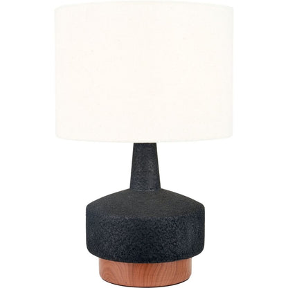 Elio Black & Wood Ceramic Table Lamp with White Shade