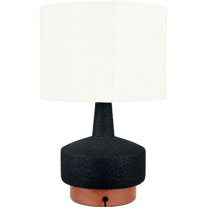 Elio Black & Wood Ceramic Table Lamp with White Shade