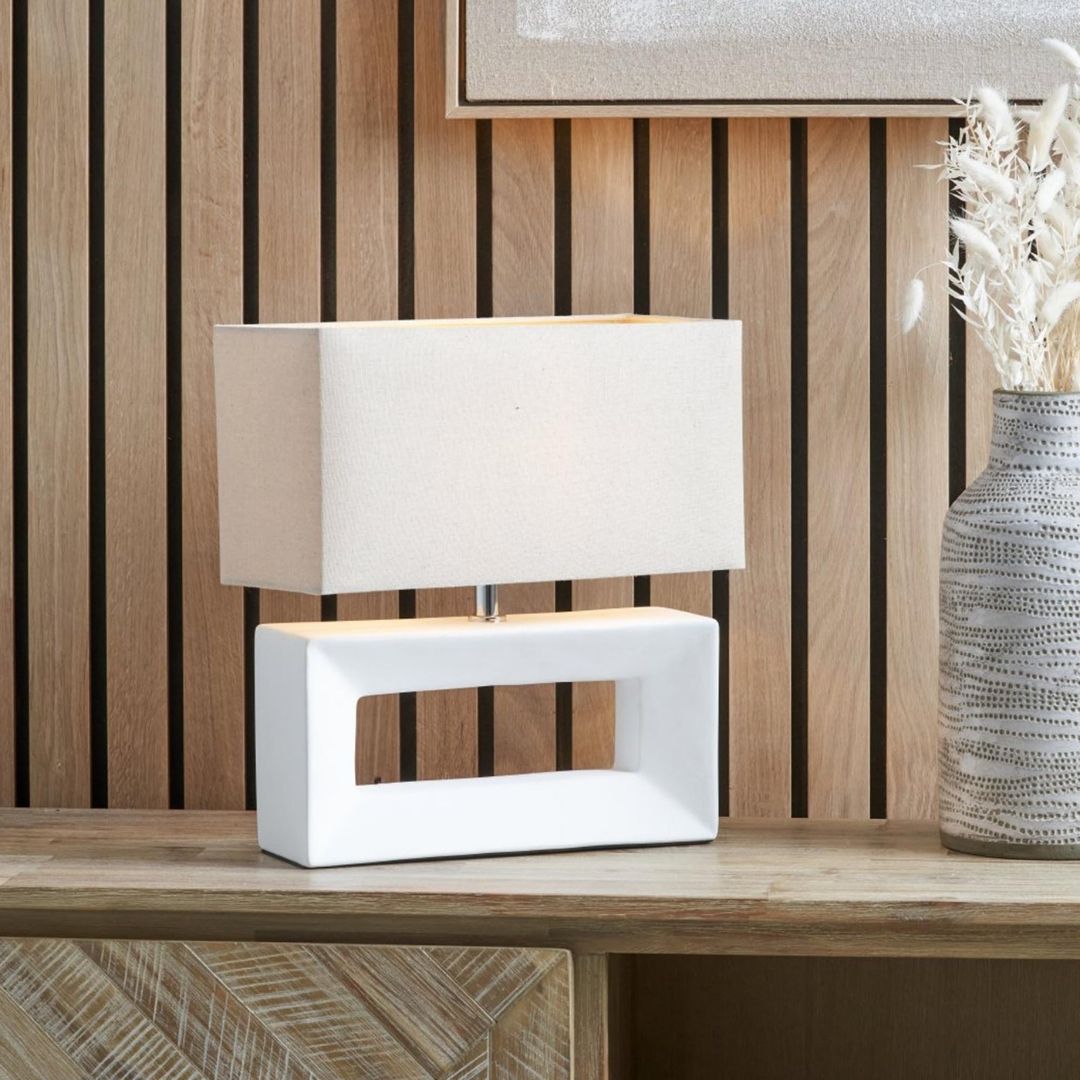 Block White Ceramic Table Lamp