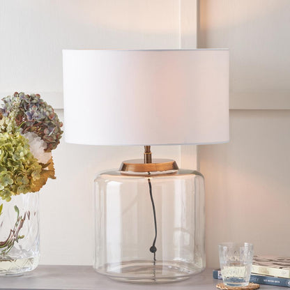 Josie Clear Glass and White Shade Table Lamp