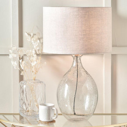 Elysia Round Bubble Glass Table Lamp with Silver Shade