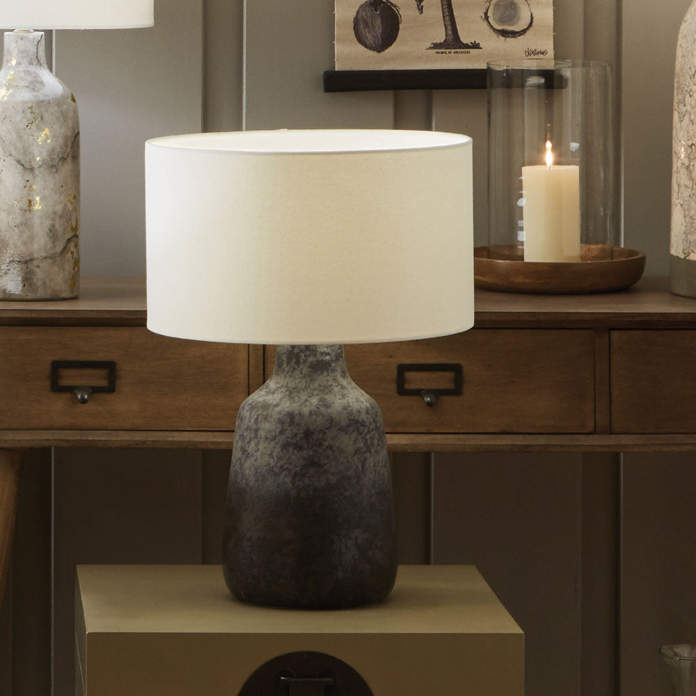 Vulcan Dark Grey Ceramic Table Lamp White Shade