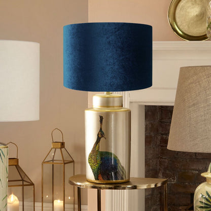 Avas Blue and Silver Peacock Ceramic Table Lamp
