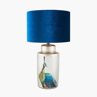Avas Blue and Silver Peacock Ceramic Table Lamp