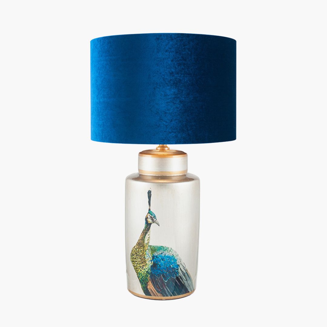 Avas Blue and Silver Peacock Ceramic Table Lamp