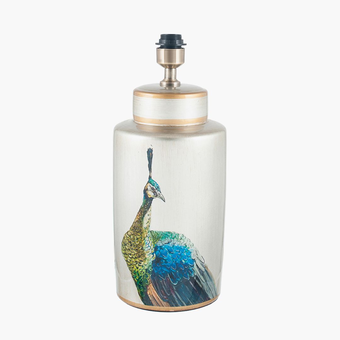 Avas Blue and Silver Peacock Ceramic Table Lamp