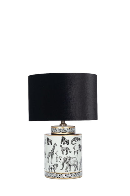 Bundala Black and White Safari Print Table Lamp